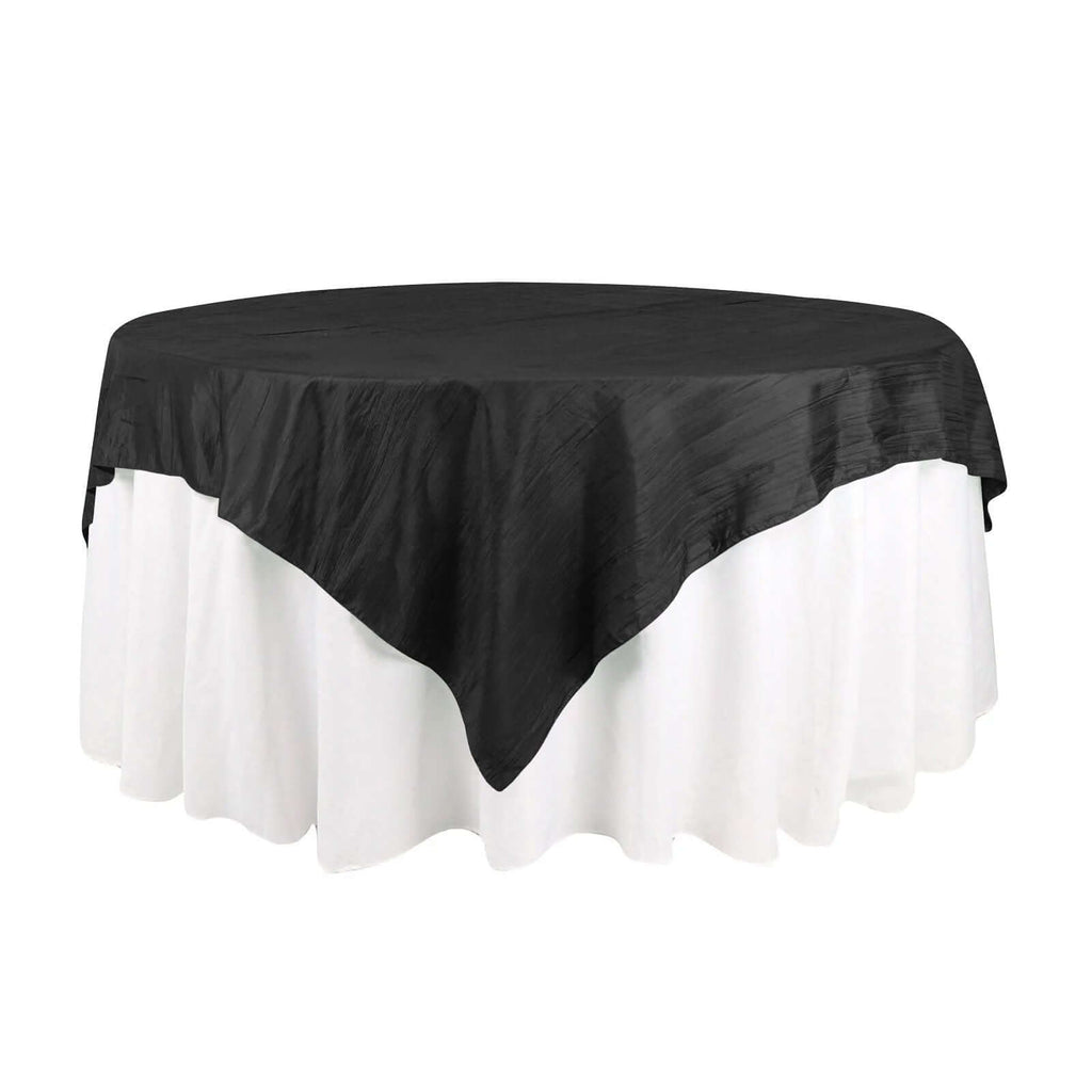 Taffeta 72"x72" Table Overlay Square Tablecloth Black - Accordion Crinkle Table Cover - Bell Racket Store