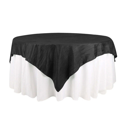 Taffeta 72"x72" Table Overlay Square Tablecloth Black - Accordion Crinkle Table Cover - Bell Racket Store