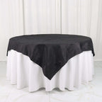 Taffeta 72"x72" Table Overlay Square Tablecloth Black - Accordion Crinkle Table Cover - Bell Racket Store