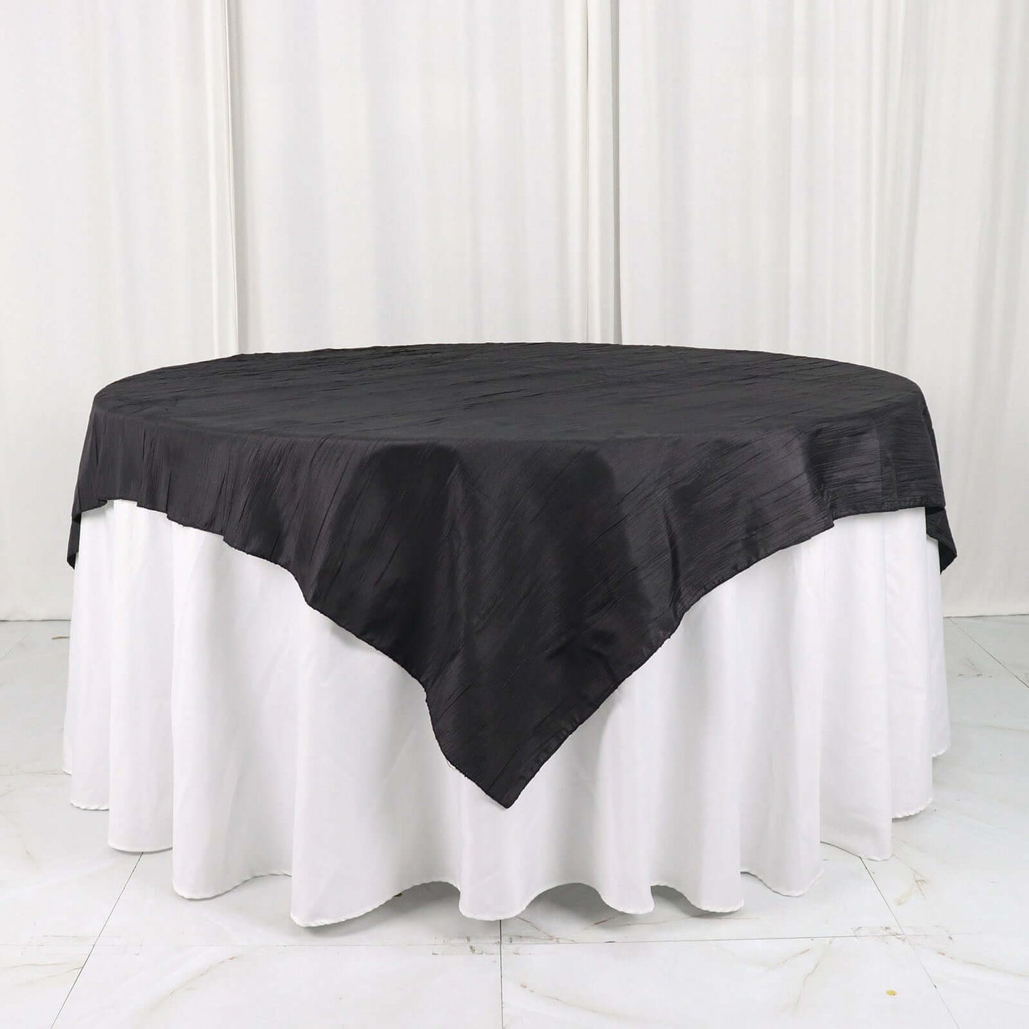 Taffeta 72"x72" Table Overlay Square Tablecloth Black - Accordion Crinkle Table Cover - Bell Racket Store