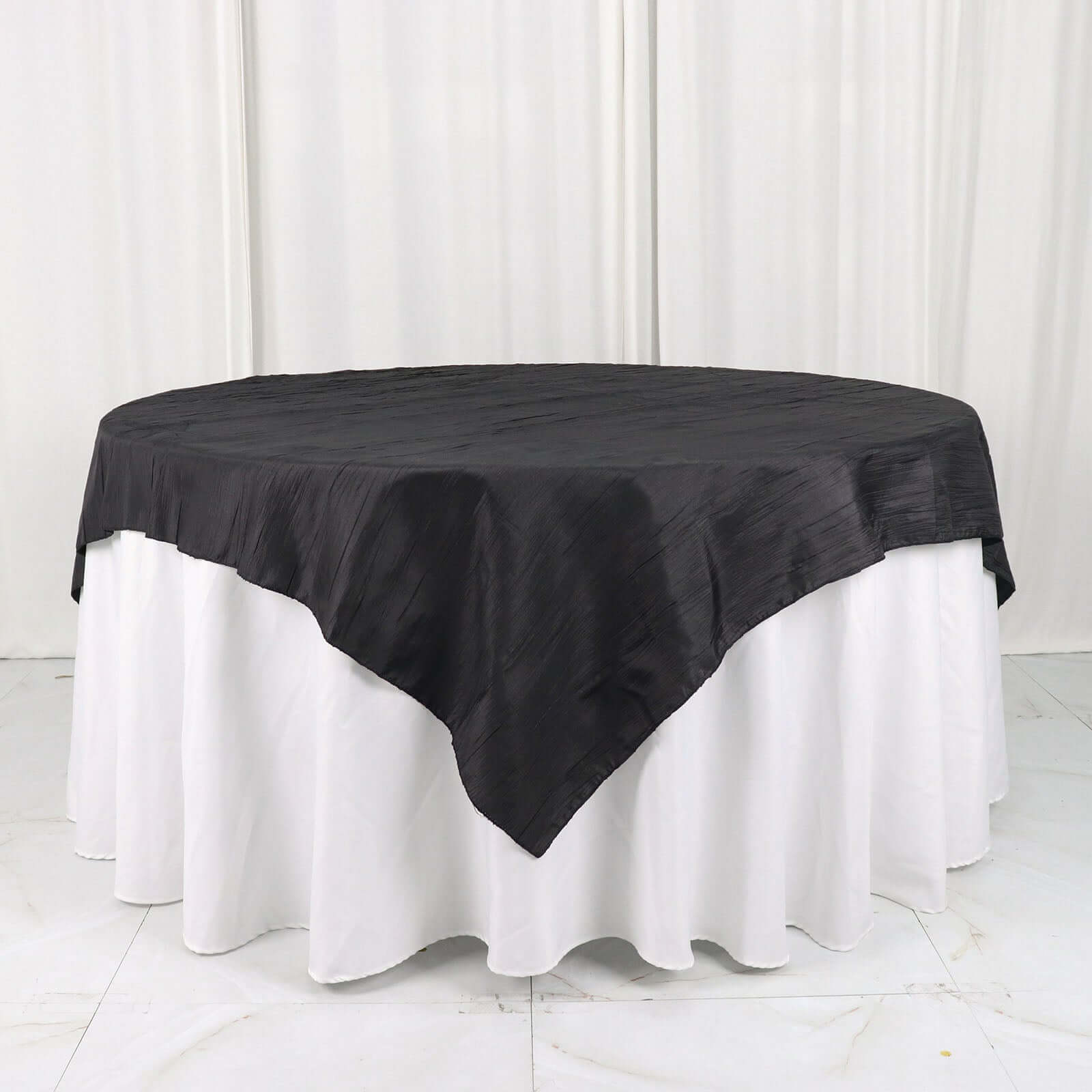 Taffeta 72"x72" Table Overlay Square Tablecloth Black - Accordion Crinkle Table Cover - Bell Racket Store