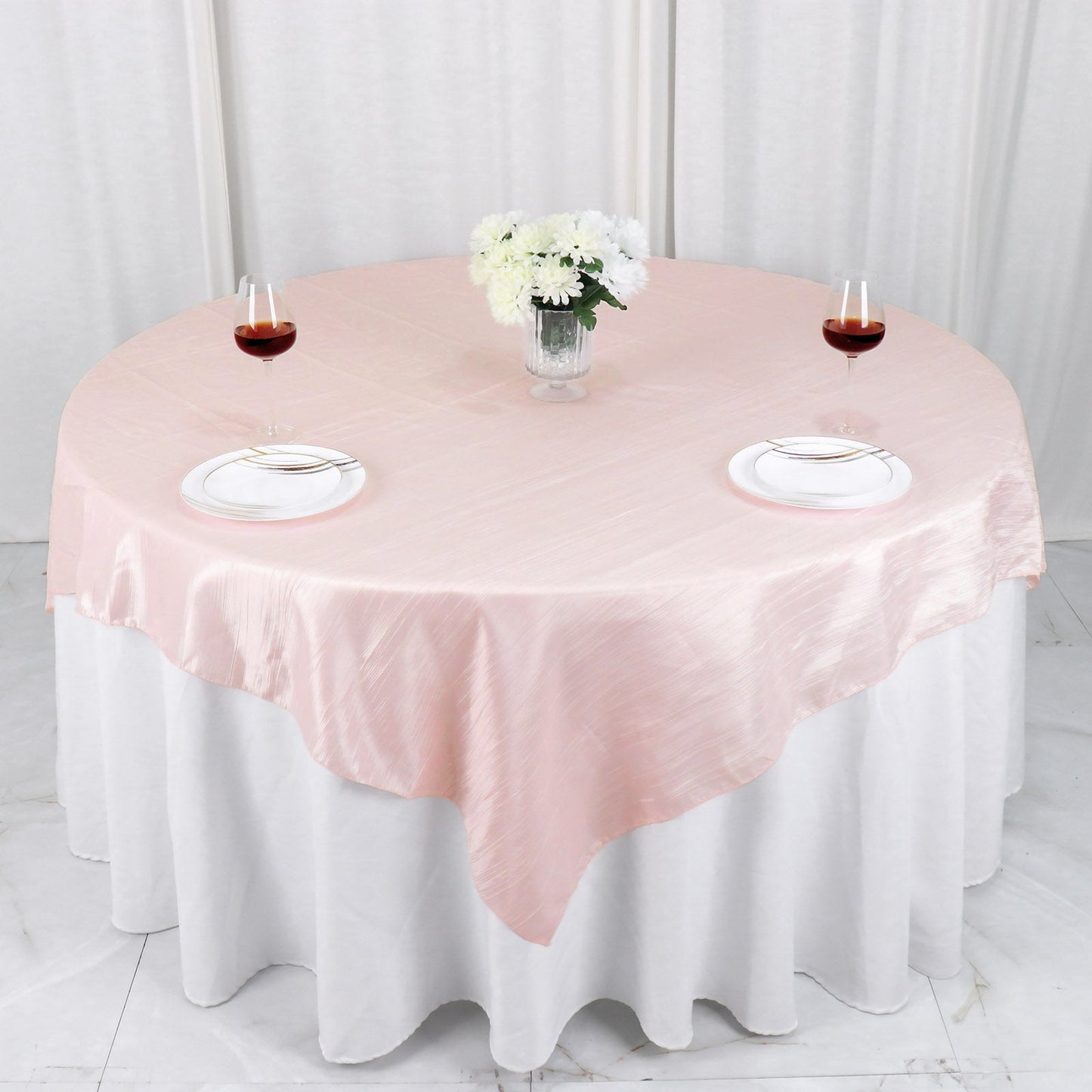 Taffeta 72"x72" Table Overlay Square Tablecloth Blush - Accordion Crinkle Table Cover - Bell Racket Store