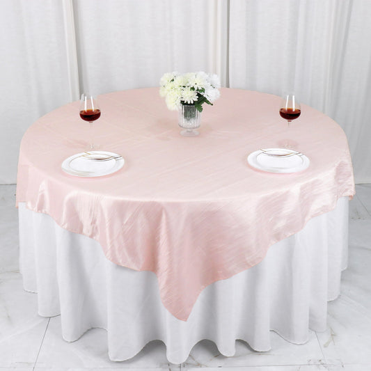 Taffeta 72"x72" Table Overlay Square Tablecloth Blush - Accordion Crinkle Table Cover - Bell Racket Store