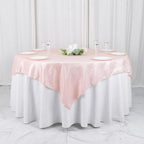 Taffeta 72"x72" Table Overlay Square Tablecloth Blush - Accordion Crinkle Table Cover - Bell Racket Store