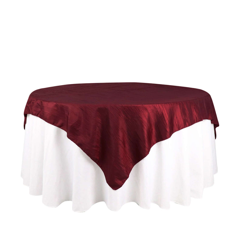 Taffeta 72"x72" Table Overlay Square Tablecloth Burgundy - Accordion Crinkle Table Cover - Bell Racket Store
