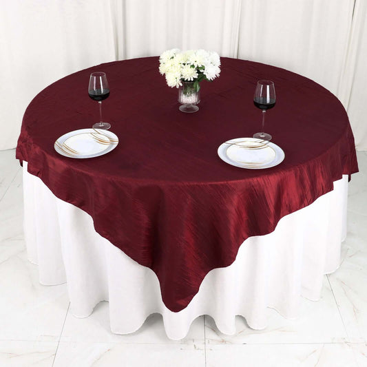 Taffeta 72"x72" Table Overlay Square Tablecloth Burgundy - Accordion Crinkle Table Cover - Bell Racket Store