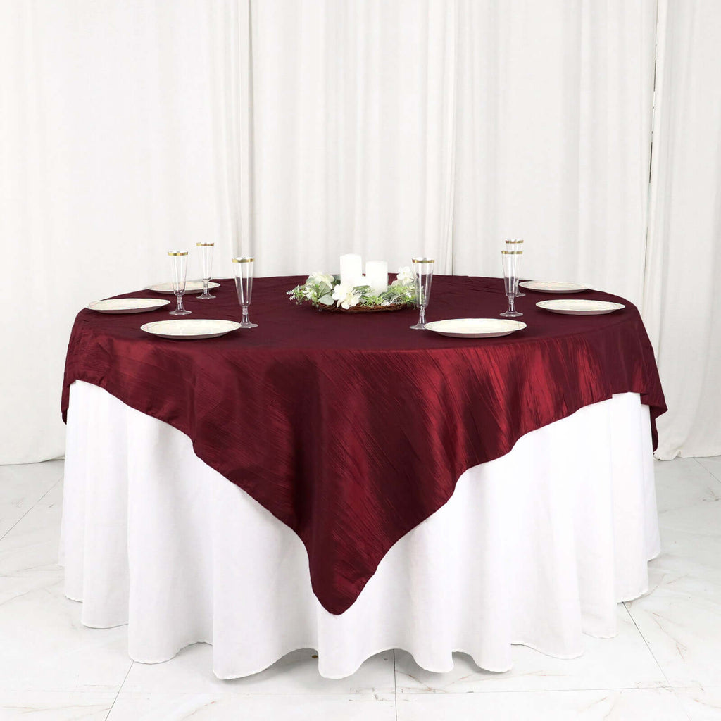 Taffeta 72"x72" Table Overlay Square Tablecloth Burgundy - Accordion Crinkle Table Cover - Bell Racket Store