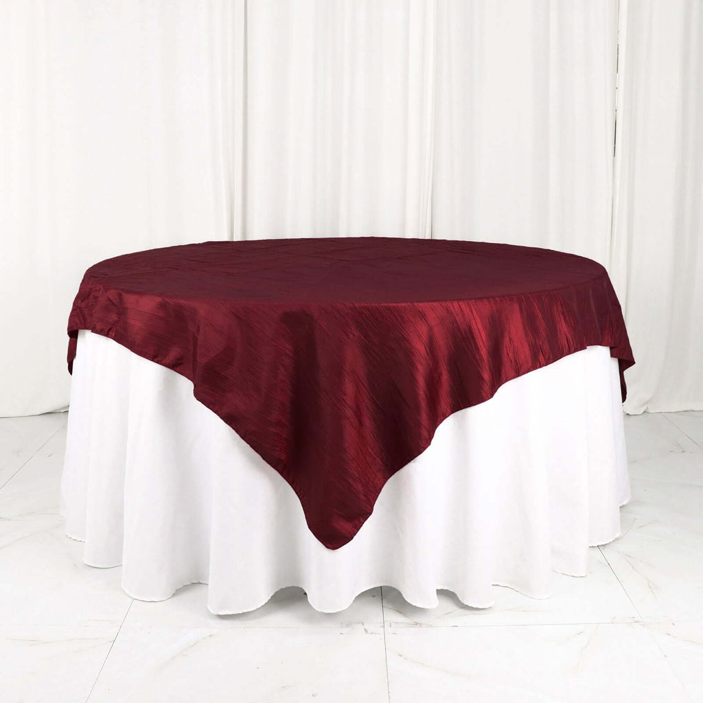 Taffeta 72"x72" Table Overlay Square Tablecloth Burgundy - Accordion Crinkle Table Cover - Bell Racket Store