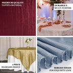 Taffeta 72"x72" Table Overlay Square Tablecloth Burgundy - Accordion Crinkle Table Cover - Bell Racket Store