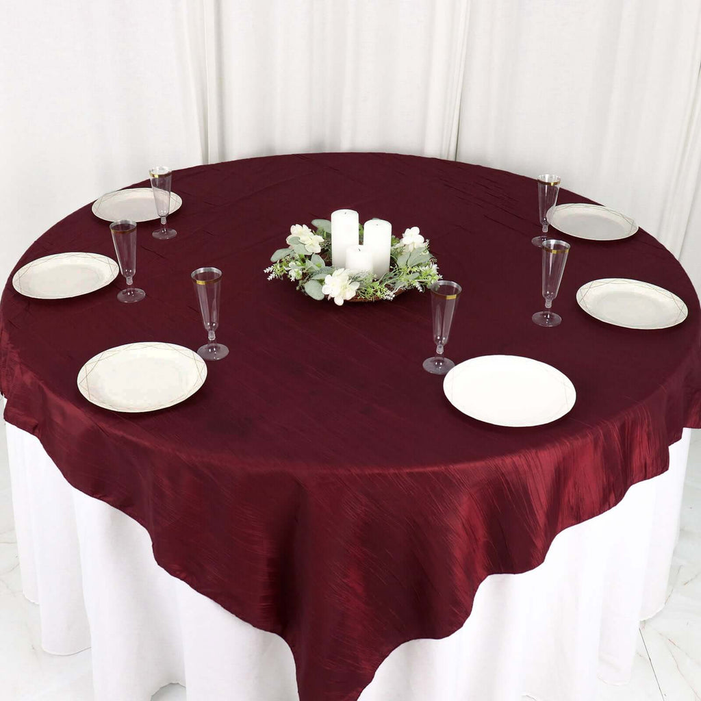 Taffeta 72"x72" Table Overlay Square Tablecloth Burgundy - Accordion Crinkle Table Cover - Bell Racket Store