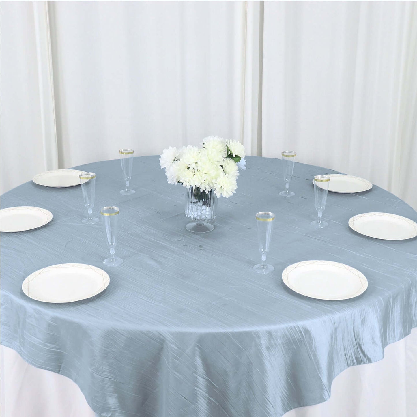 Taffeta 72"x72" Table Overlay Square Tablecloth Dusty Blue - Accordion Crinkle Table Cover - Bell Racket Store