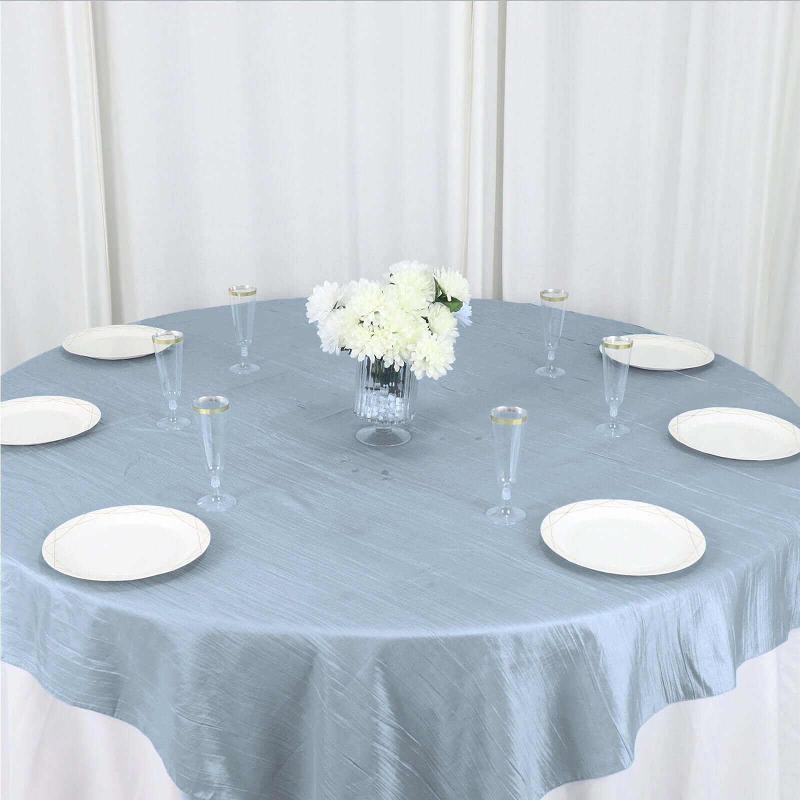 Taffeta 72"x72" Table Overlay Square Tablecloth Dusty Blue - Accordion Crinkle Table Cover - Bell Racket Store