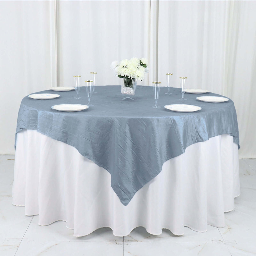 Taffeta 72"x72" Table Overlay Square Tablecloth Dusty Blue - Accordion Crinkle Table Cover - Bell Racket Store