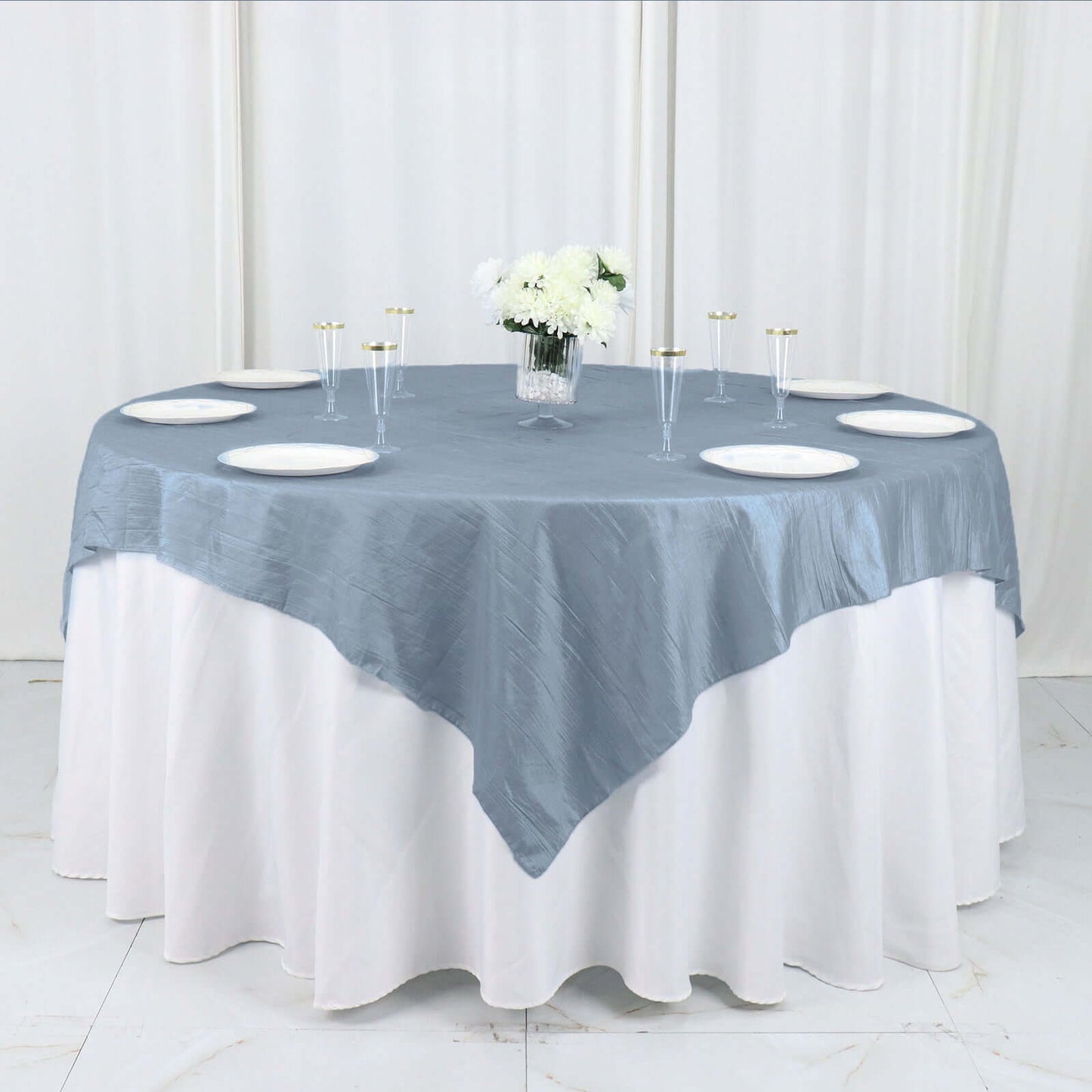 Taffeta 72"x72" Table Overlay Square Tablecloth Dusty Blue - Accordion Crinkle Table Cover - Bell Racket Store