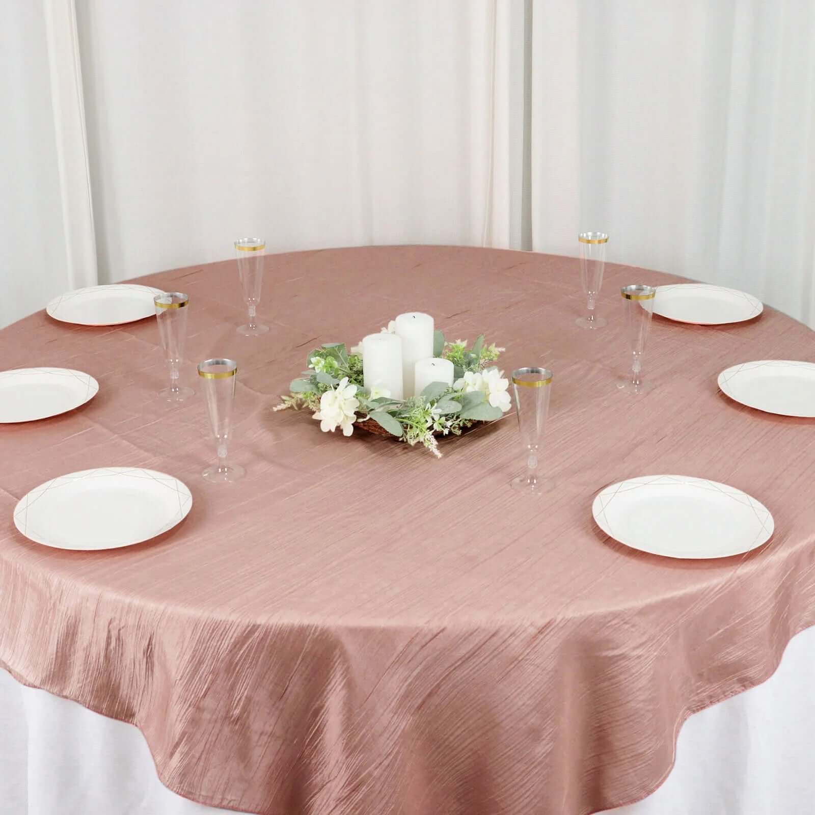Taffeta 72"x72" Table Overlay Square Tablecloth Dusty Rose - Accordion Crinkle Table Cover - Bell Racket Store
