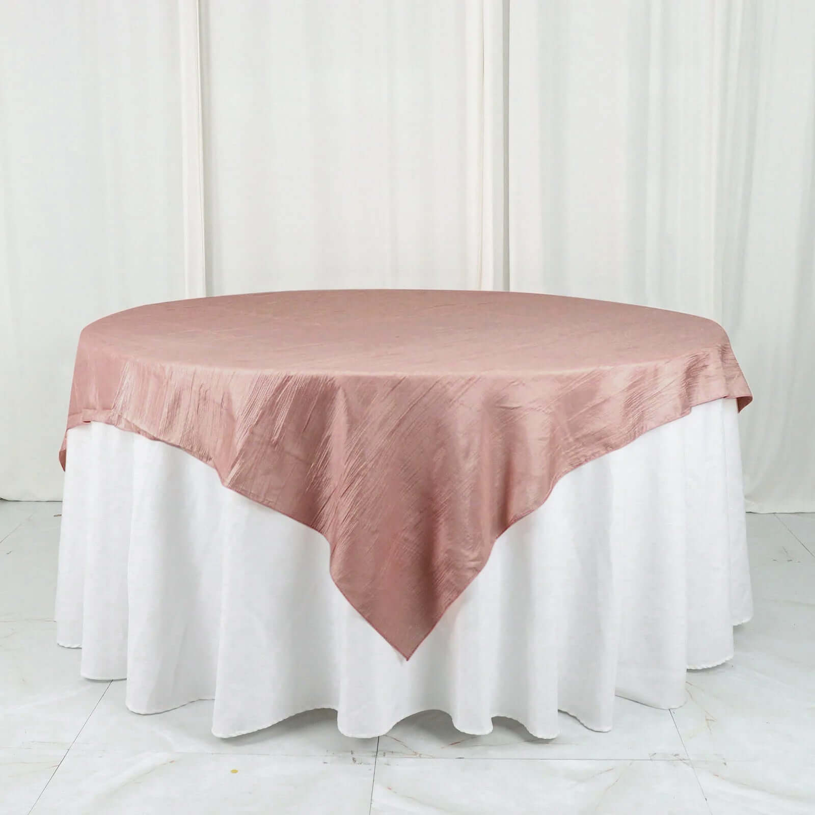 Taffeta 72"x72" Table Overlay Square Tablecloth Dusty Rose - Accordion Crinkle Table Cover - Bell Racket Store