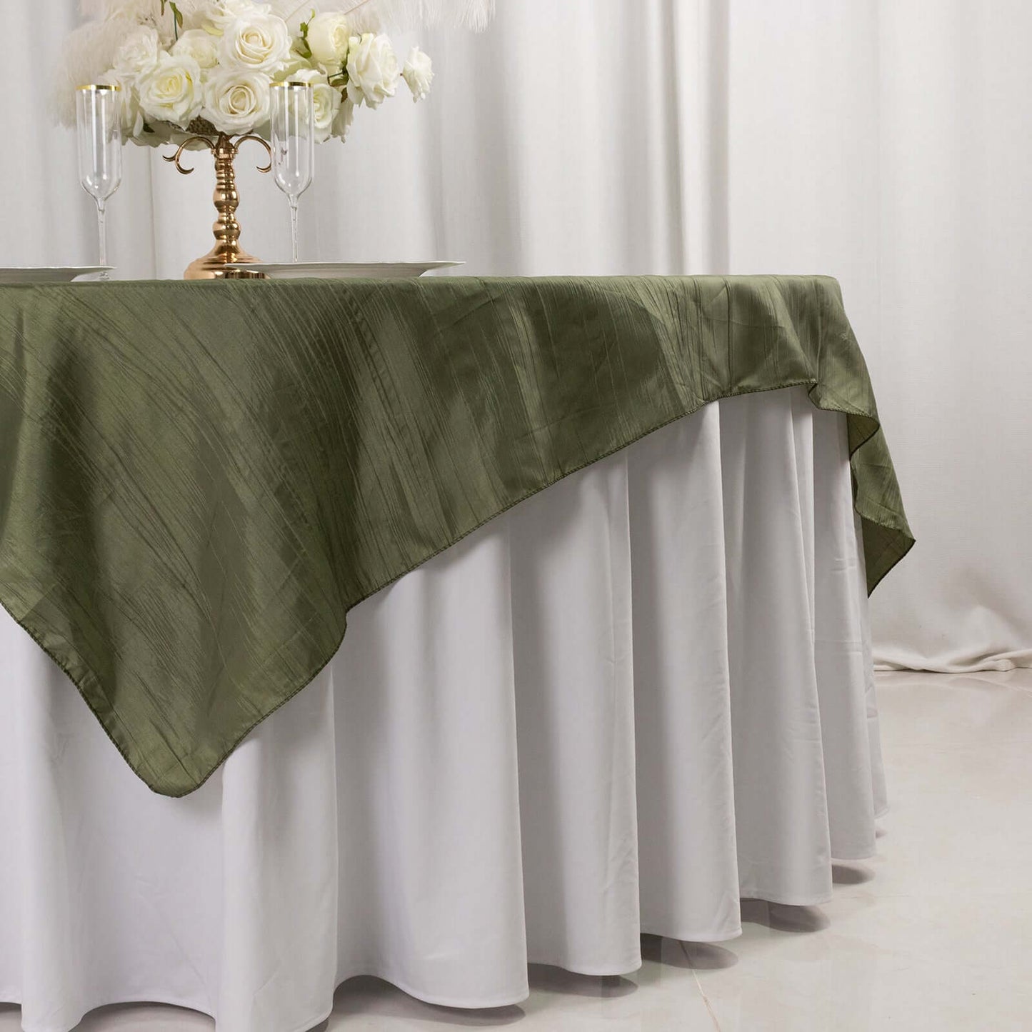 Taffeta 72"x72" Table Overlay Square Tablecloth Dusty Sage Green - Accordion Crinkle Table Cover - Bell Racket Store