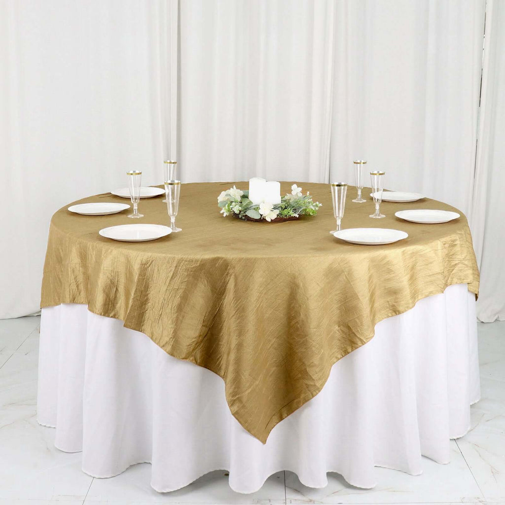 Taffeta 72"x72" Table Overlay Square Tablecloth Gold - Accordion Crinkle Design for Stylish Events - Bell Racket Store