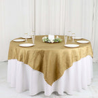 Taffeta 72"x72" Table Overlay Square Tablecloth Gold - Accordion Crinkle Design for Stylish Events - Bell Racket Store