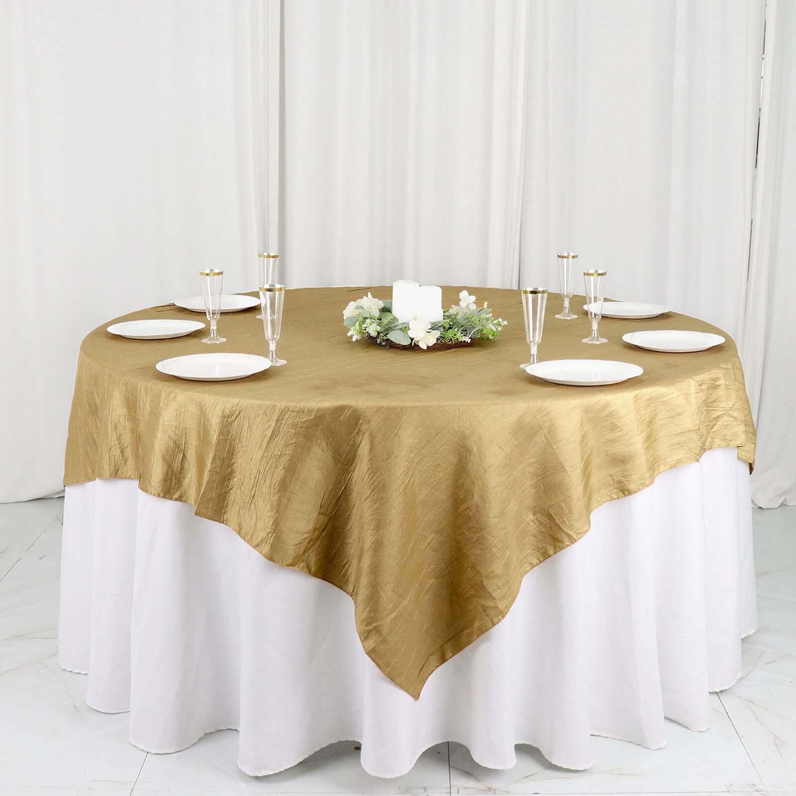 Taffeta 72"x72" Table Overlay Square Tablecloth Gold - Accordion Crinkle Design for Stylish Events - Bell Racket Store