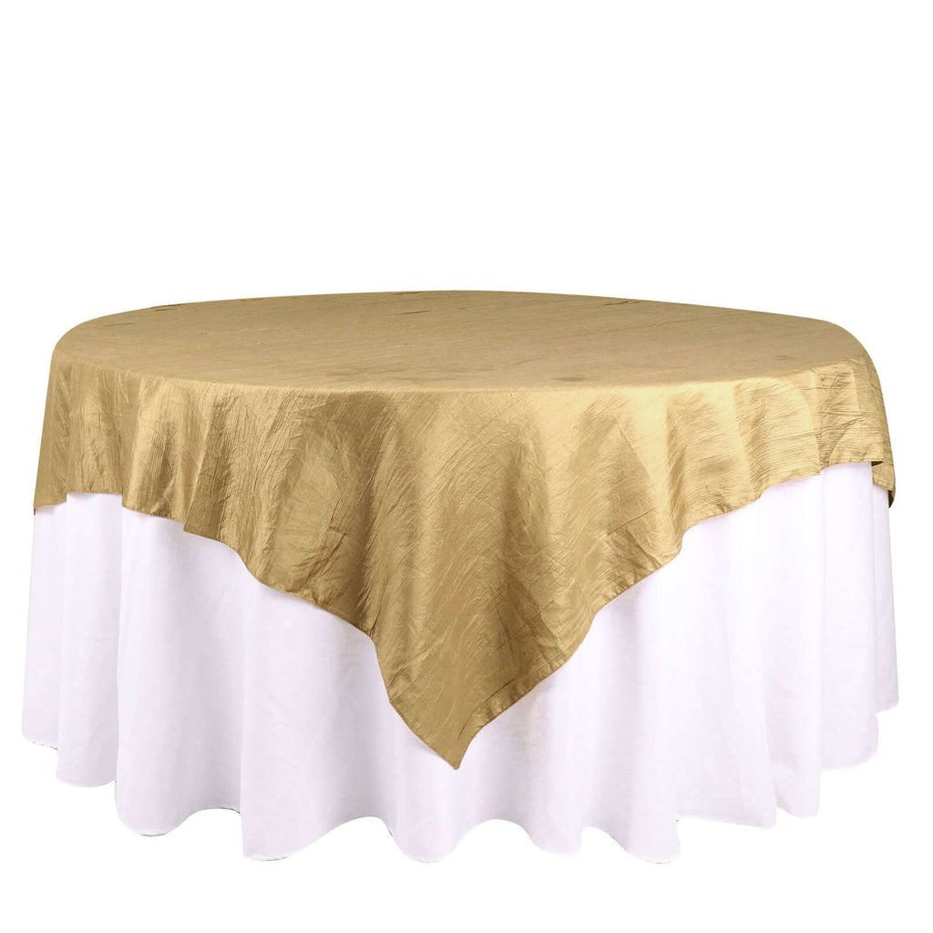 Taffeta 72"x72" Table Overlay Square Tablecloth Gold - Accordion Crinkle Design for Stylish Events - Bell Racket Store