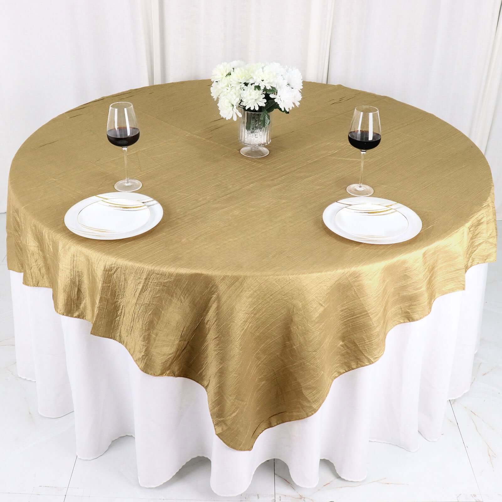 Taffeta 72"x72" Table Overlay Square Tablecloth Gold - Accordion Crinkle Design for Stylish Events - Bell Racket Store