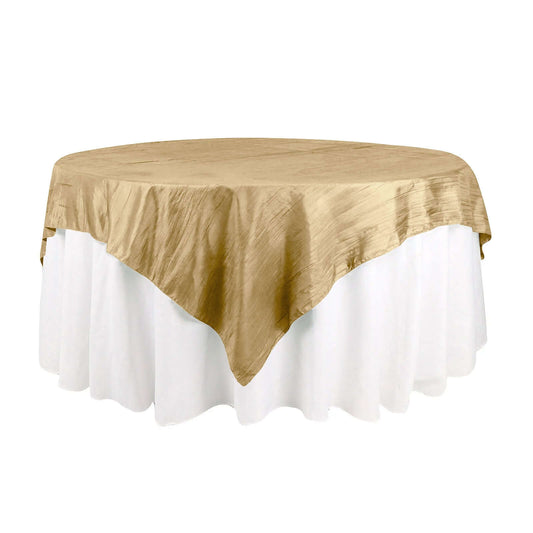 Taffeta 72"x72" Table Overlay Square Tablecloth Gold - Accordion Crinkle Design for Stylish Events - Bell Racket Store