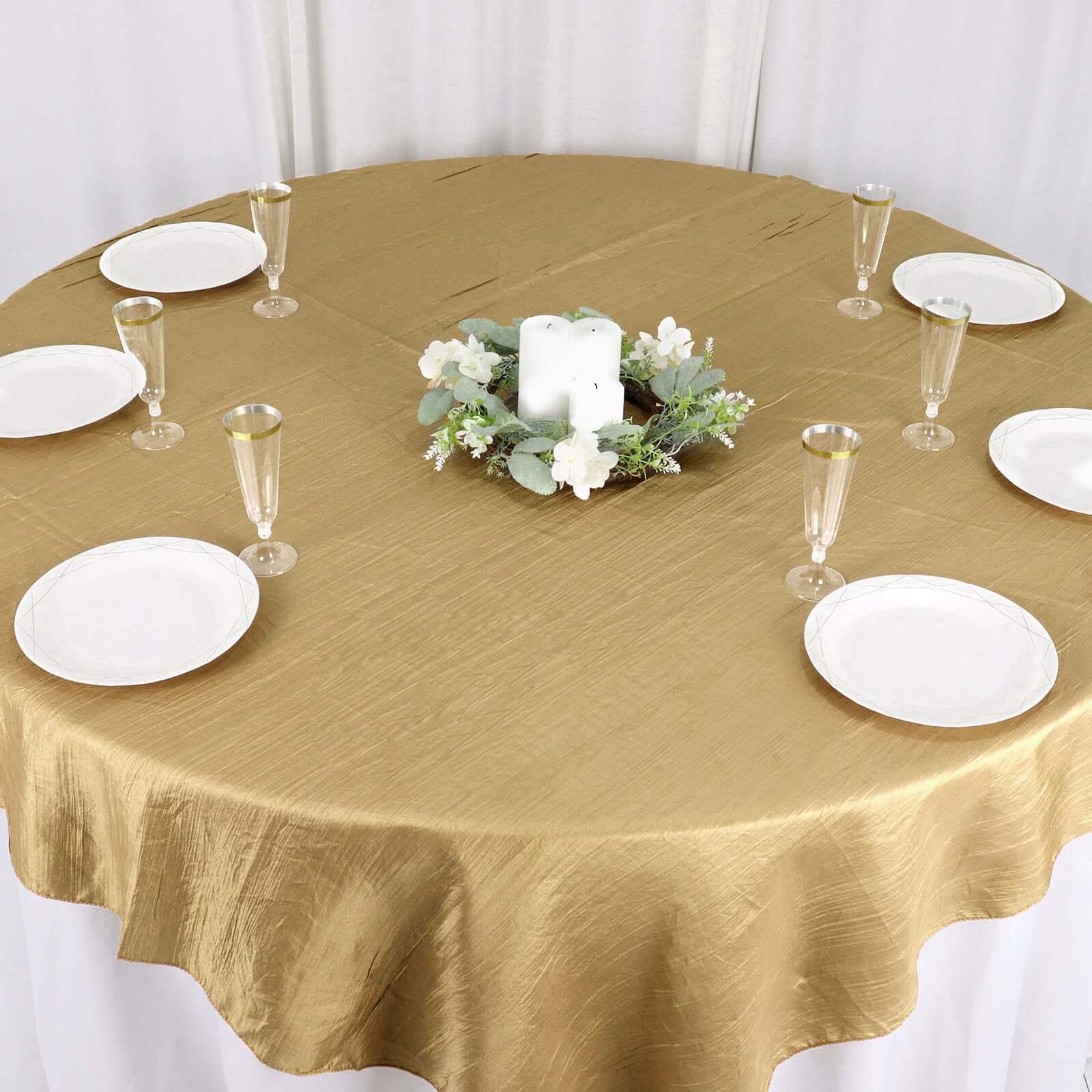 Taffeta 72"x72" Table Overlay Square Tablecloth Gold - Accordion Crinkle Design for Stylish Events - Bell Racket Store