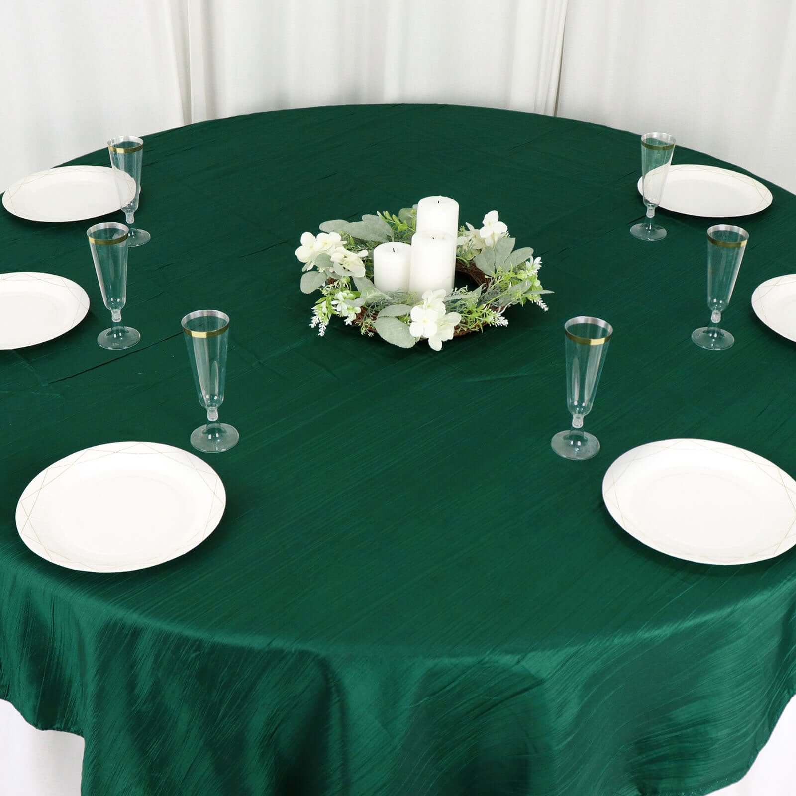 Taffeta 72"x72" Table Overlay Square Tablecloth Hunter Emerald Green - Accordion Crinkle Table Cover - Bell Racket Store