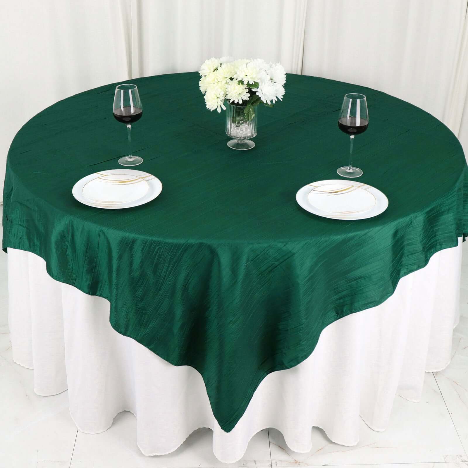 Taffeta 72"x72" Table Overlay Square Tablecloth Hunter Emerald Green - Accordion Crinkle Table Cover - Bell Racket Store