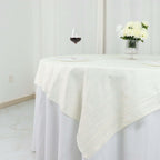 Taffeta 72"x72" Table Overlay Square Tablecloth Ivory - Accordion Crinkle Table Cover - Bell Racket Store