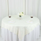 Taffeta 72"x72" Table Overlay Square Tablecloth Ivory - Accordion Crinkle Table Cover - Bell Racket Store