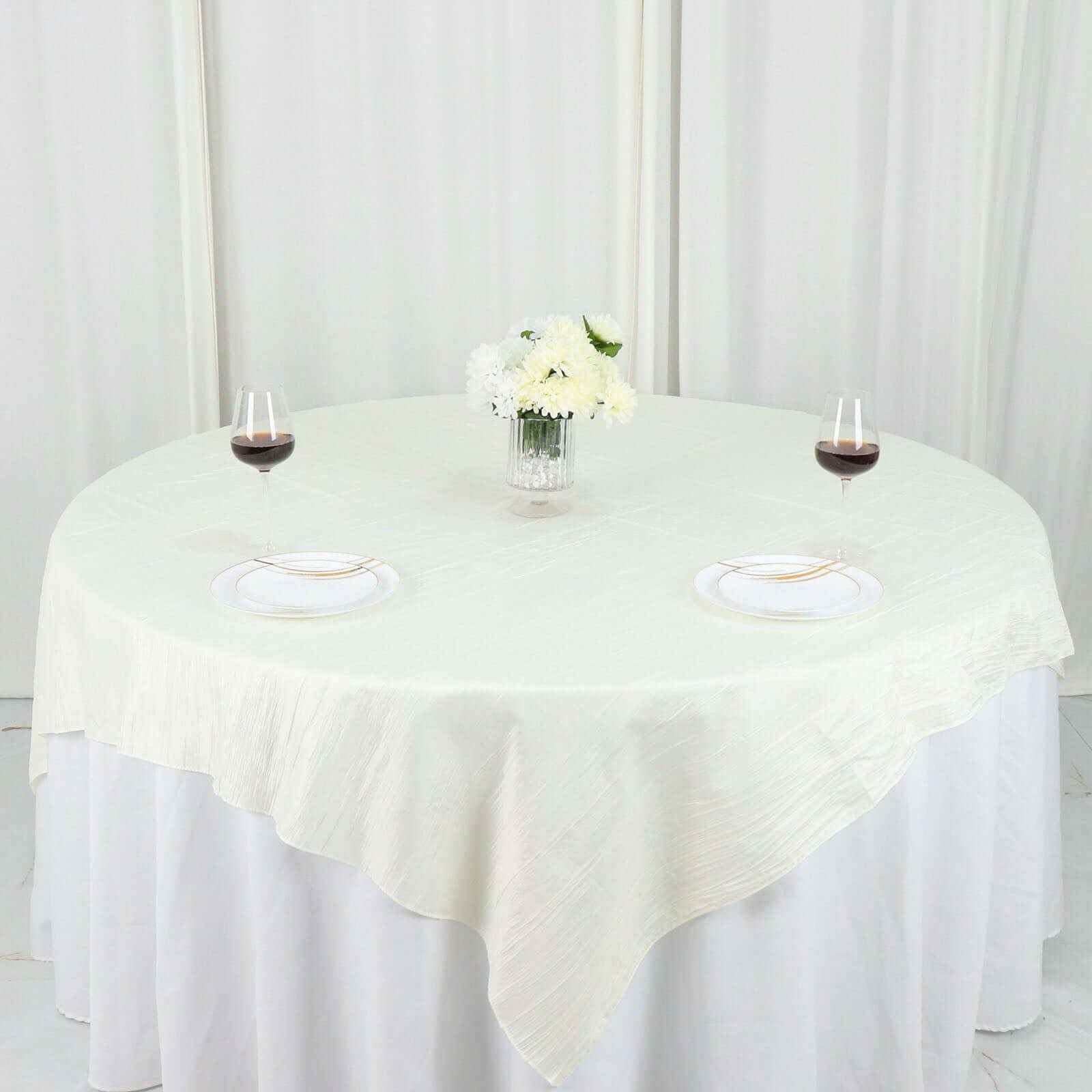 Taffeta 72"x72" Table Overlay Square Tablecloth Ivory - Accordion Crinkle Table Cover - Bell Racket Store