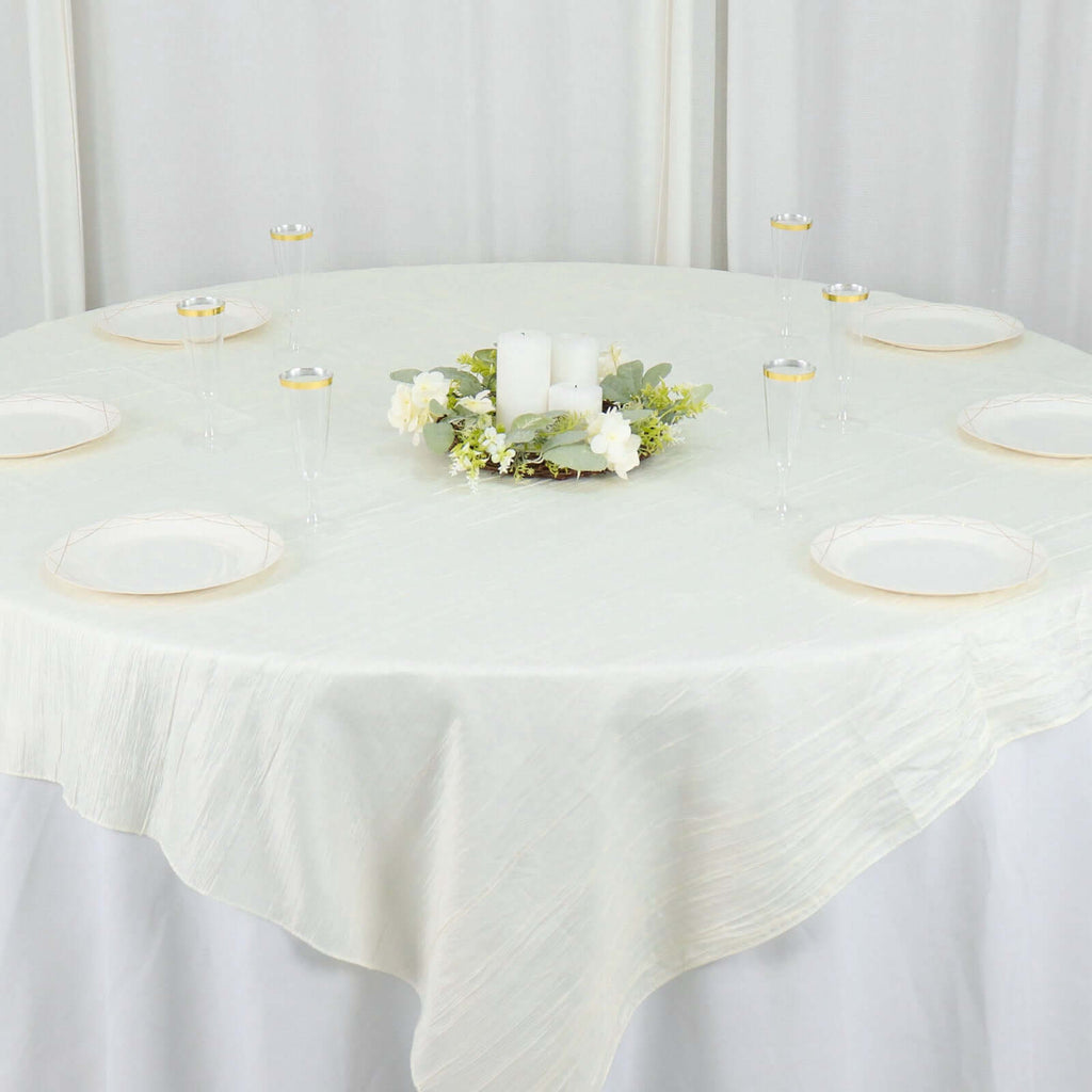Taffeta 72"x72" Table Overlay Square Tablecloth Ivory - Accordion Crinkle Table Cover - Bell Racket Store