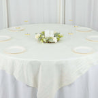 Taffeta 72"x72" Table Overlay Square Tablecloth Ivory - Accordion Crinkle Table Cover - Bell Racket Store