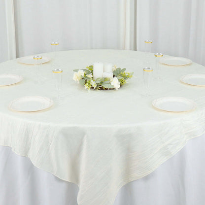 Taffeta 72"x72" Table Overlay Square Tablecloth Ivory - Accordion Crinkle Table Cover - Bell Racket Store