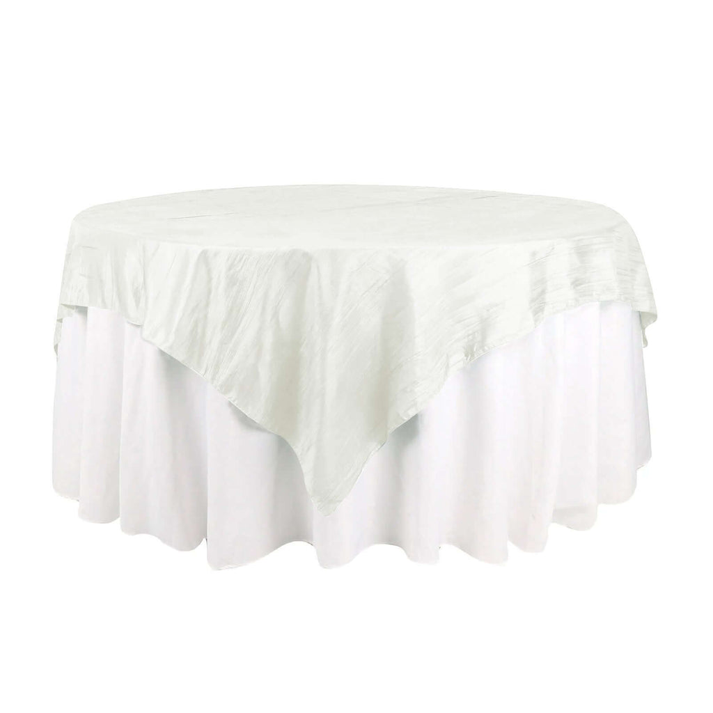Taffeta 72"x72" Table Overlay Square Tablecloth Ivory - Accordion Crinkle Table Cover - Bell Racket Store