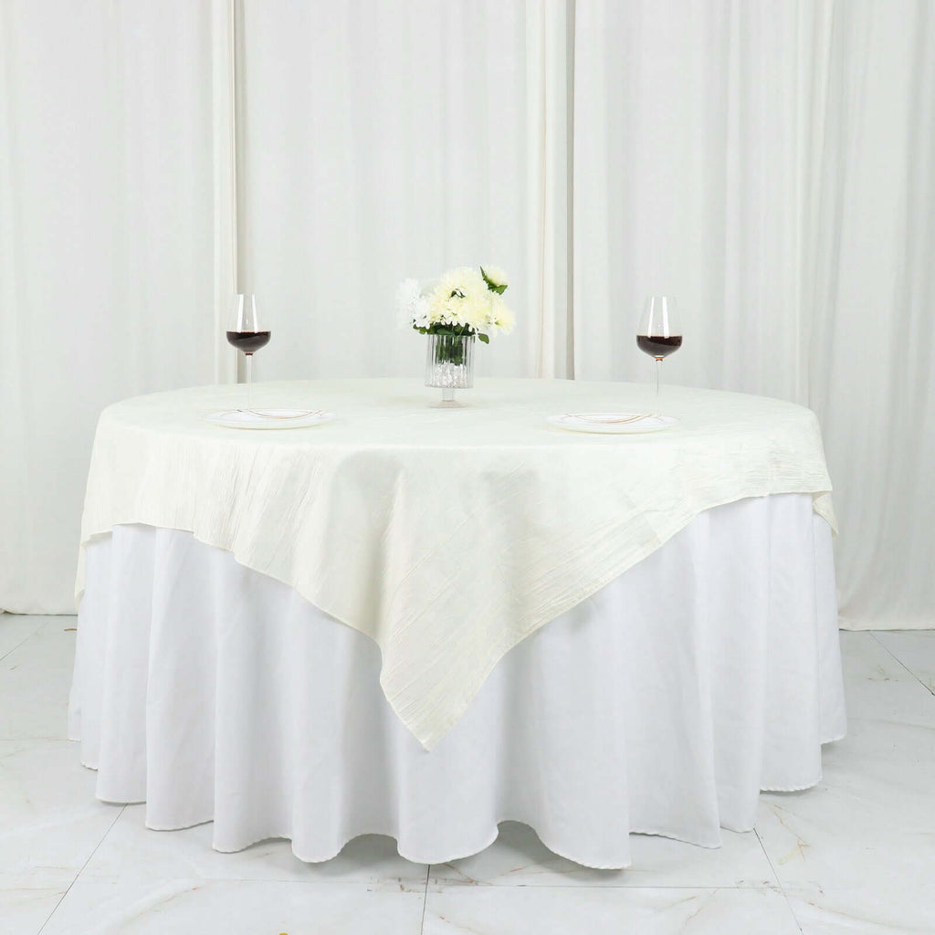Taffeta 72"x72" Table Overlay Square Tablecloth Ivory - Accordion Crinkle Table Cover - Bell Racket Store
