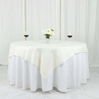 Taffeta 72"x72" Table Overlay Square Tablecloth Ivory - Accordion Crinkle Table Cover - Bell Racket Store