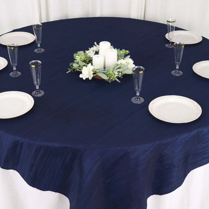 Taffeta 72"x72" Table Overlay Square Tablecloth Navy Blue - Accordion Crinkle Table Cover - Bell Racket Store
