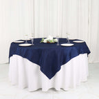 Taffeta 72"x72" Table Overlay Square Tablecloth Navy Blue - Accordion Crinkle Table Cover - Bell Racket Store