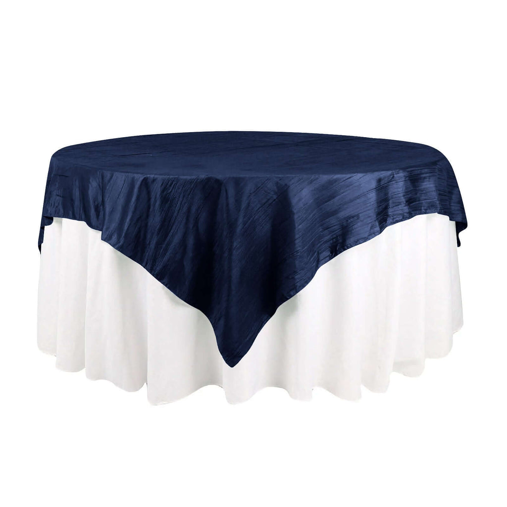 Taffeta 72"x72" Table Overlay Square Tablecloth Navy Blue - Accordion Crinkle Table Cover - Bell Racket Store