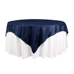 Taffeta 72"x72" Table Overlay Square Tablecloth Navy Blue - Accordion Crinkle Table Cover - Bell Racket Store