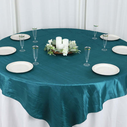 Taffeta 72"x72" Table Overlay Square Tablecloth Peacock Teal - Accordion Crinkle Table Cover - Bell Racket Store