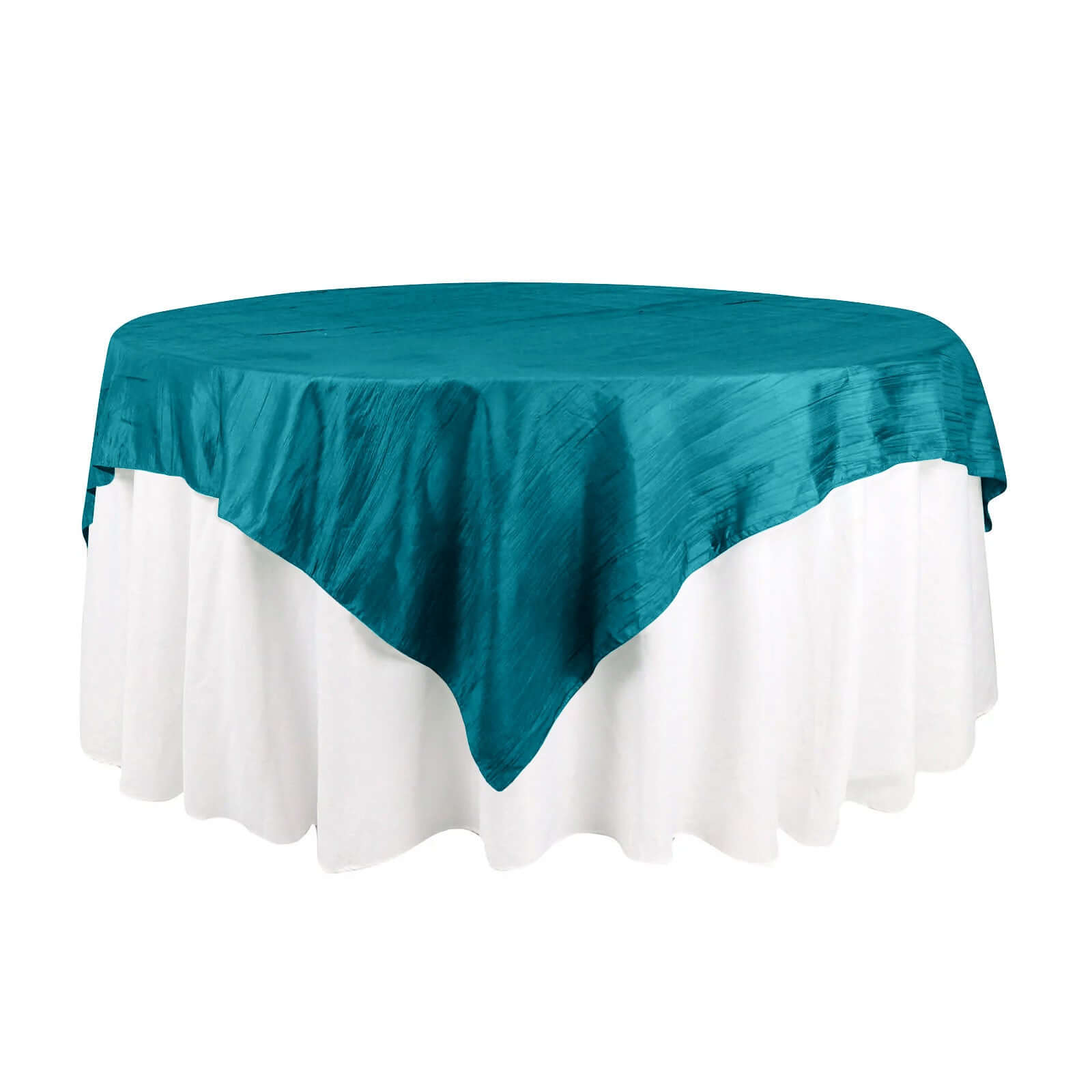 Taffeta 72"x72" Table Overlay Square Tablecloth Peacock Teal - Accordion Crinkle Table Cover - Bell Racket Store