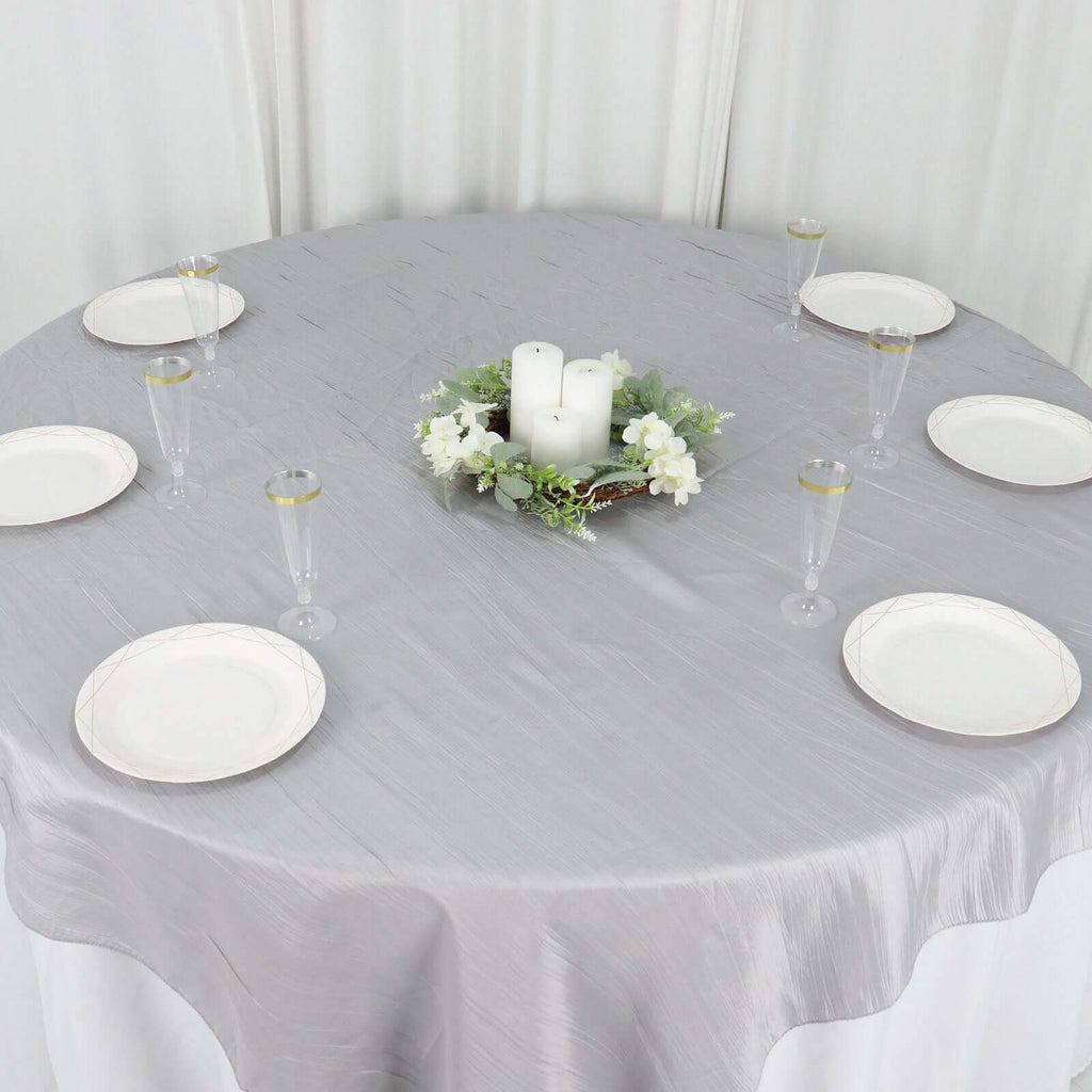 Taffeta 72"x72" Table Overlay Square Tablecloth Silver - Accordion Crinkle Table Cover - Bell Racket Store