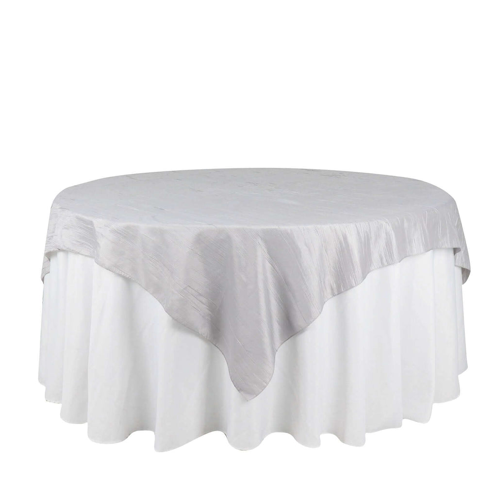 Taffeta 72"x72" Table Overlay Square Tablecloth Silver - Accordion Crinkle Table Cover - Bell Racket Store