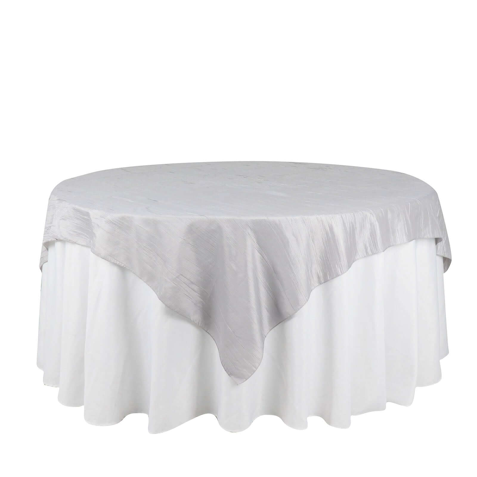 Taffeta 72"x72" Table Overlay Square Tablecloth Silver - Accordion Crinkle Table Cover - Bell Racket Store