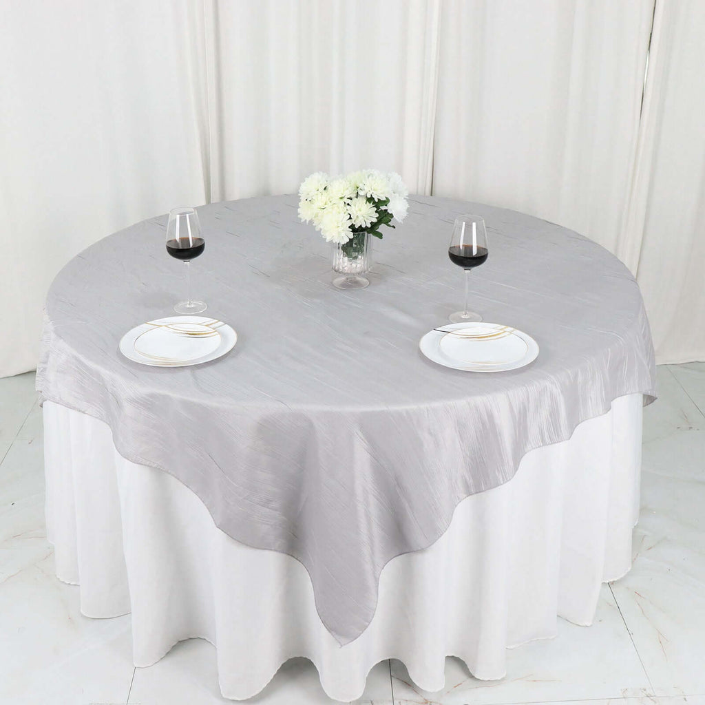 Taffeta 72"x72" Table Overlay Square Tablecloth Silver - Accordion Crinkle Table Cover - Bell Racket Store