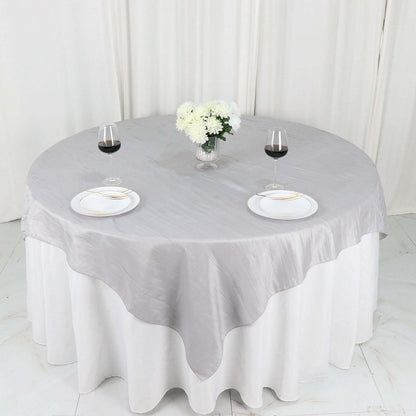 Taffeta 72"x72" Table Overlay Square Tablecloth Silver - Accordion Crinkle Table Cover - Bell Racket Store